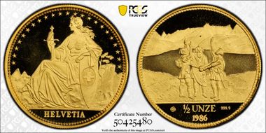 1986 AH 1/2 Unze Rutli Eternal Pact PR69DCAM