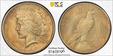 1921 $1 High Relief, Peace MS63