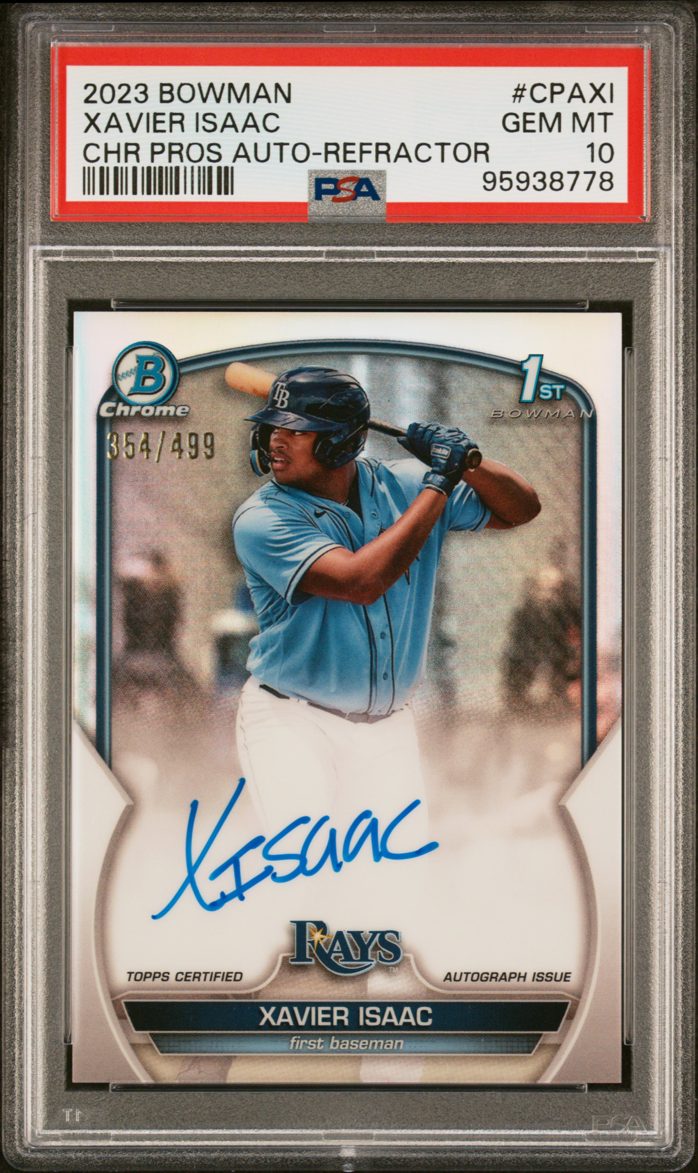 2023 Bowman Chrome Prospect Autographs Xavier Isaac #Cpaxi (Chr Pros Auto-Refractor) Gem Mt 10 front