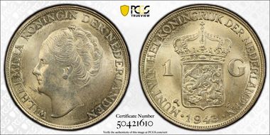1943-D Gulden KM-330  Ag MS64