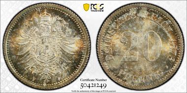1876-F 20 Pfg J-5 MS66+ 