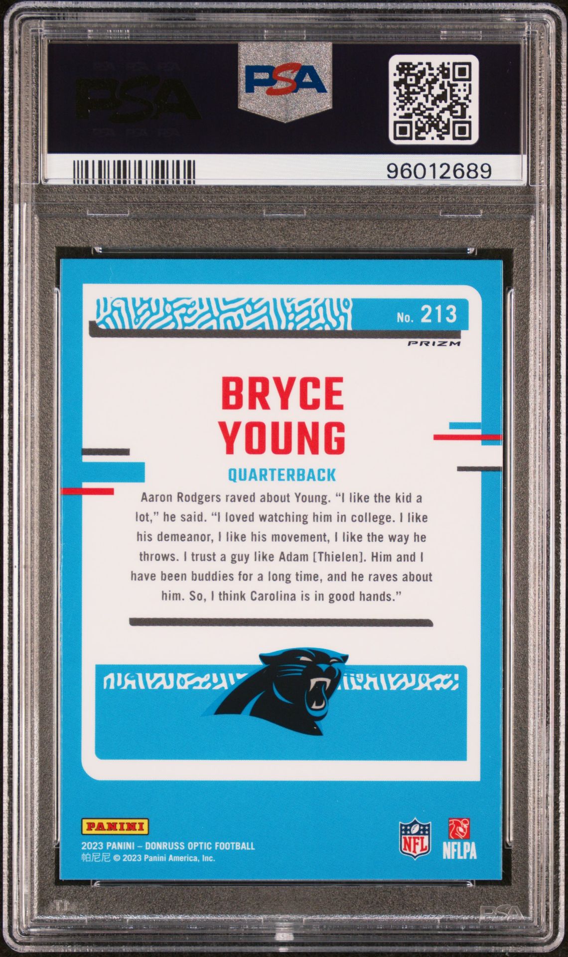 2023 Panini Donruss Optic Bryce Young #213 (Green Hyper) Mint 9 back