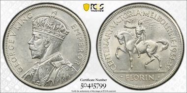1934-35 Florin Centennial KM-33  Ag AU58