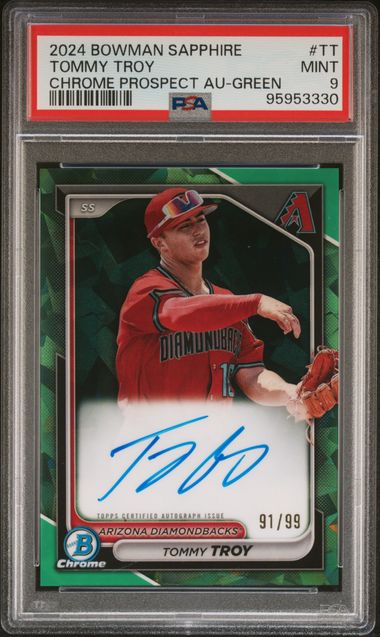 2024 Bowman Sapphire Edition Chrome Prospects Sapphire Autographs Tommy Troy #Tt (Chrome Prospect Au-Green) Mint 9 front