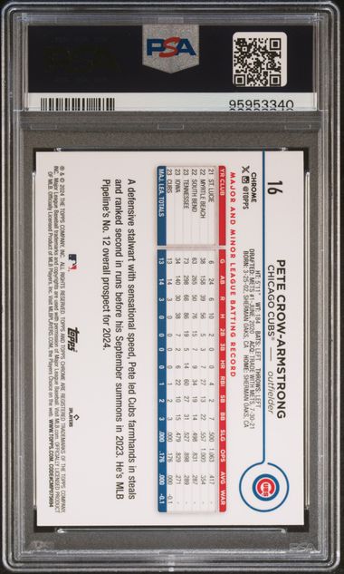 2024 Topps Chrome Pete Crow-Armstrong #16 (Green Sonar Refractor) Nm-Mt 8 back