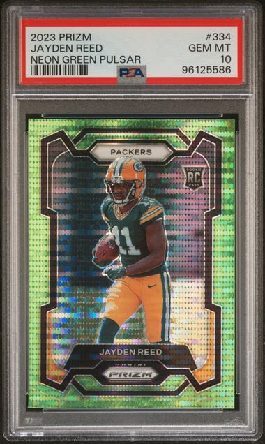 2023 Panini Prizm Neon Green #334 Jayden Reed Pulsar front