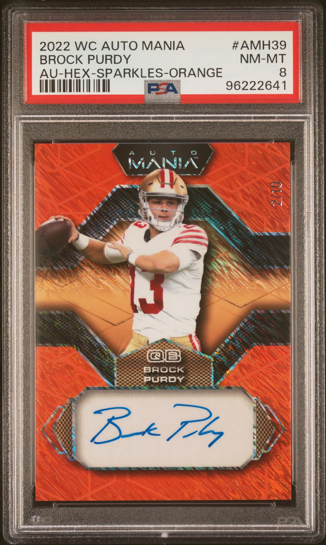 2022 WILD CARD AUTO MANIA AUTOGRAPHS HEX-SPARKLES-ORANGE #AMH39 Brock Purdy front