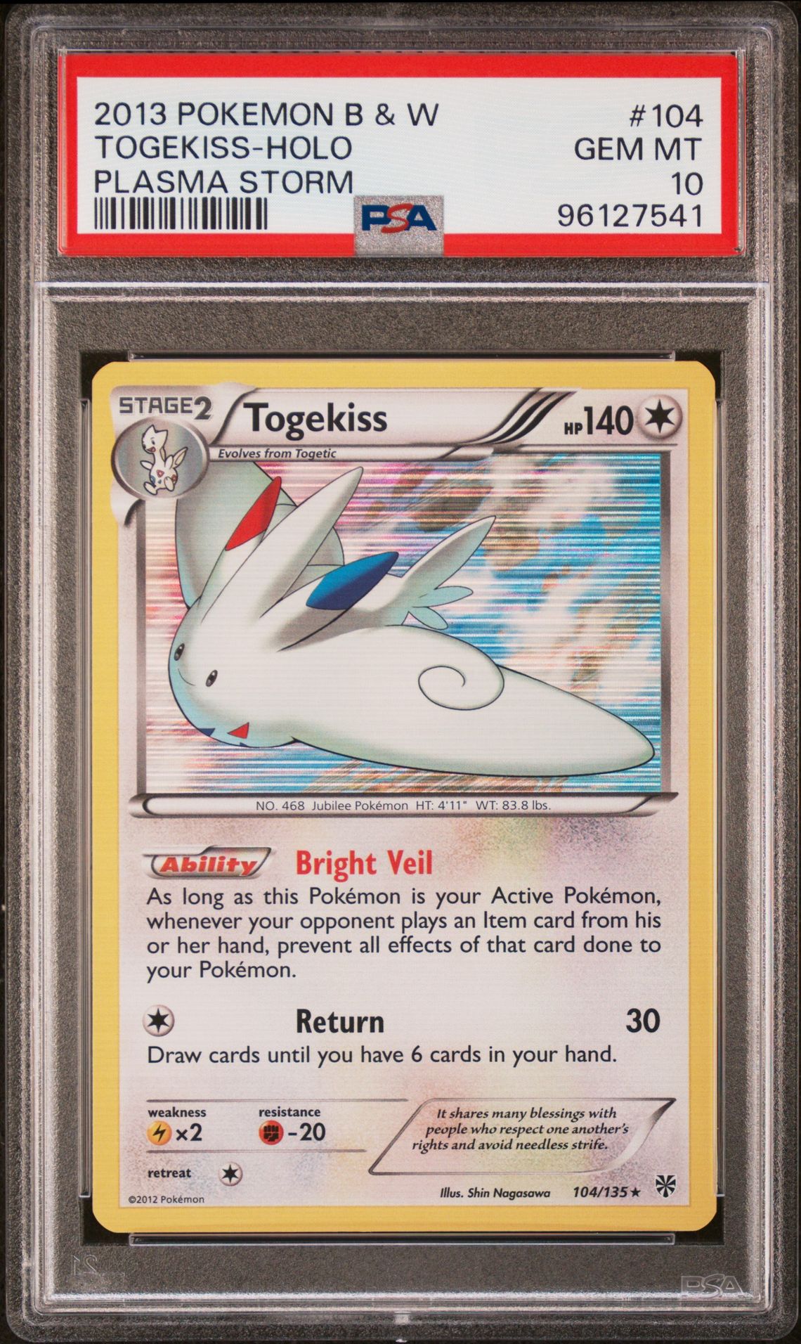 2013 Pokemon POKEMON BLACK & WHITE PLASMA STORM #104 Togekiss-Holo front