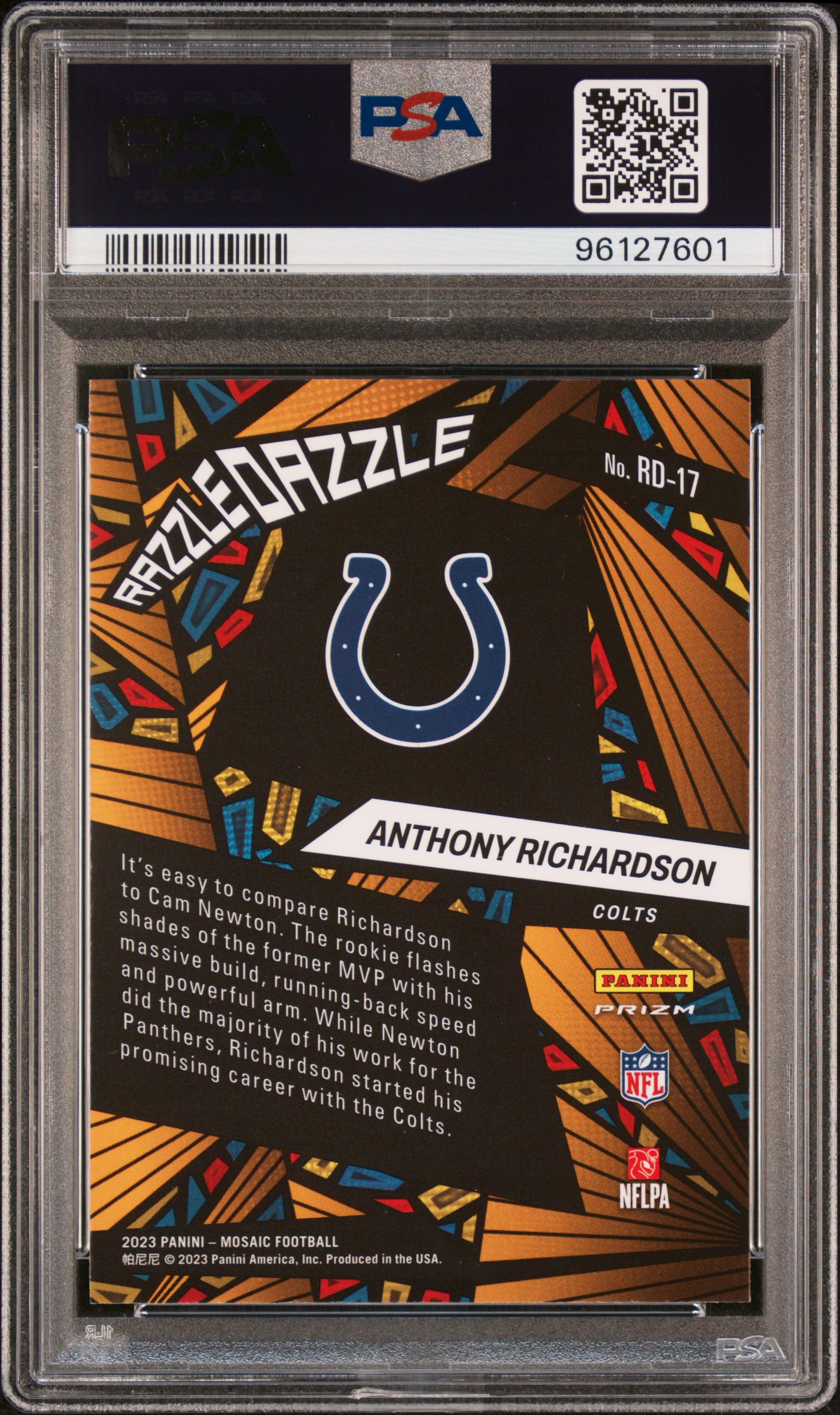 2023 Panini Mosaic Razzle Dazzle Anthony Richardson #Rd17 (Razzle Dazzle) Gem Mt 10 back