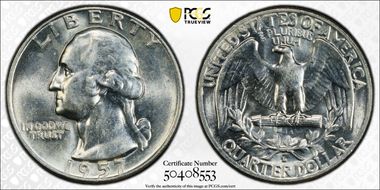 1957-D 25C Misplaced MM FS-501 MS63