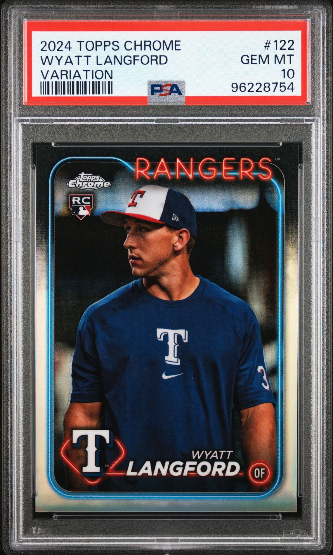 2024 Topps Chrome Wyatt Langford #122 (Variation) Gem Mt 10 front view - PSA graded GEM MT 10
