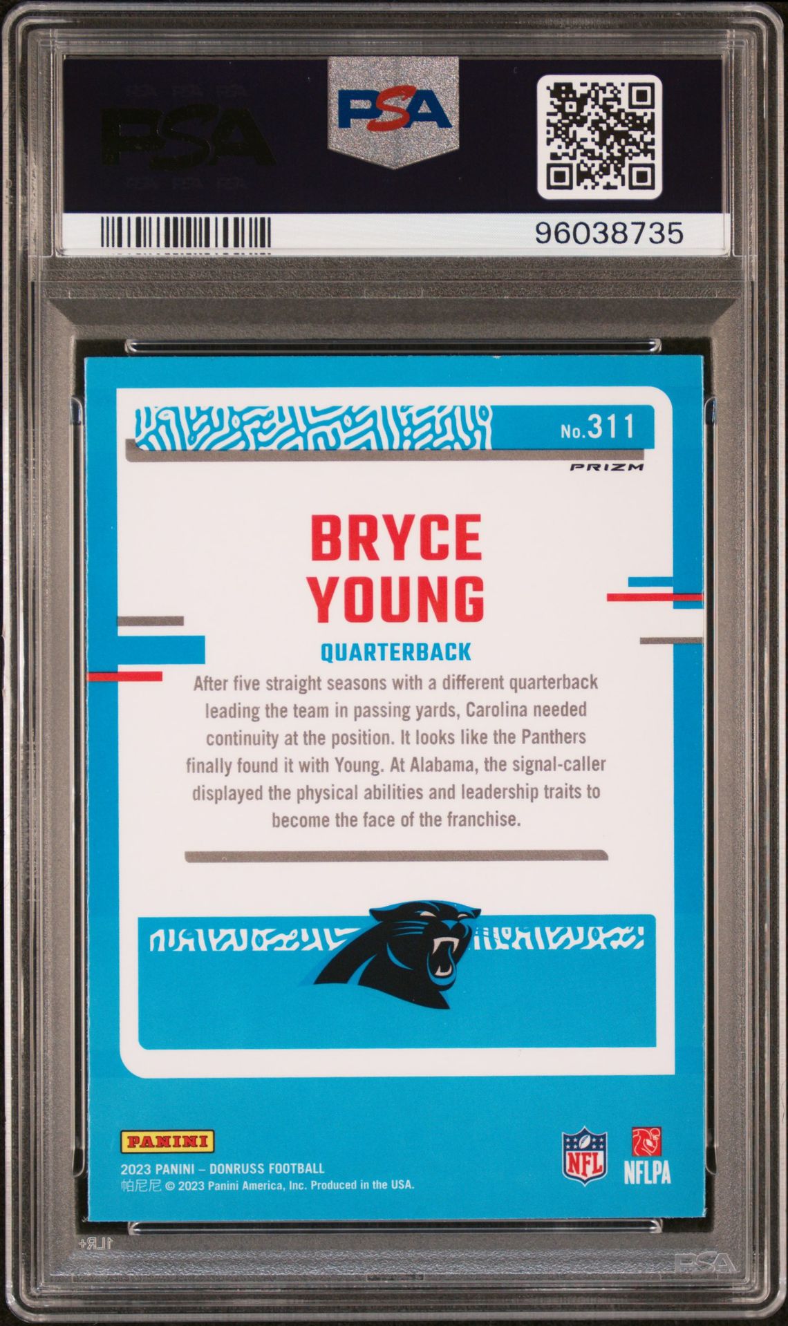 2023 Panini Donruss Bryce Young #311 (Optic Preview-Pink) Gem Mt 10 back