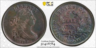 1804 1/2C C-10, Crosslet 4, Stems MS63BN