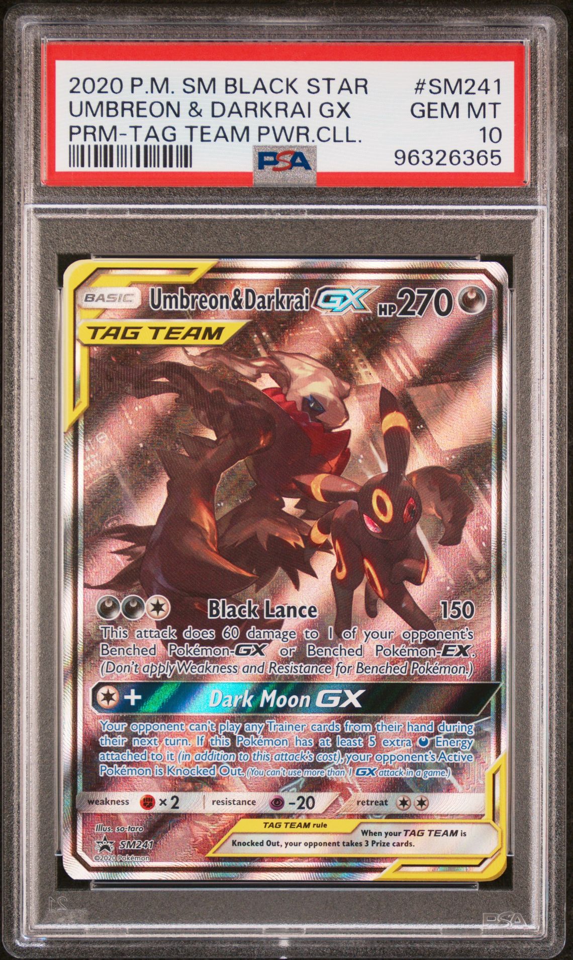 2020 Pokemon Sm Black Star Promo Umbreon & Darkrai Gx #Sm241 (Prm-Tag Team Pwr.cll.) Gem Mt 10 front