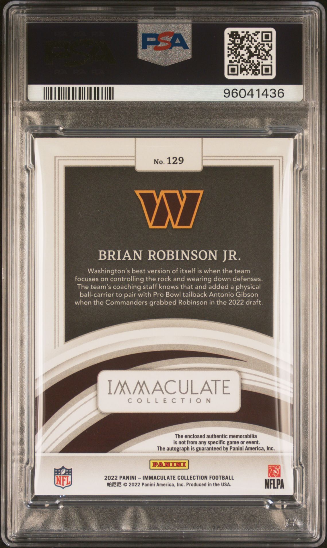 2022 Panini Immaculate Collection Brian Robinson Jr. #129 (Patch Autograph-Gold) Nm-Mt 8 back