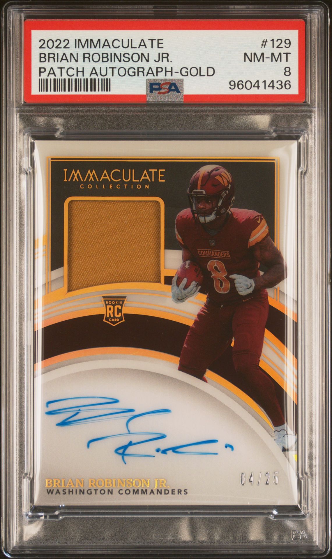 2022 Panini Immaculate Collection Brian Robinson Jr. #129 (Patch Autograph-Gold) Nm-Mt 8 front