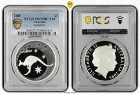 2005 $1 Kangaroo Ag PR70DCAM