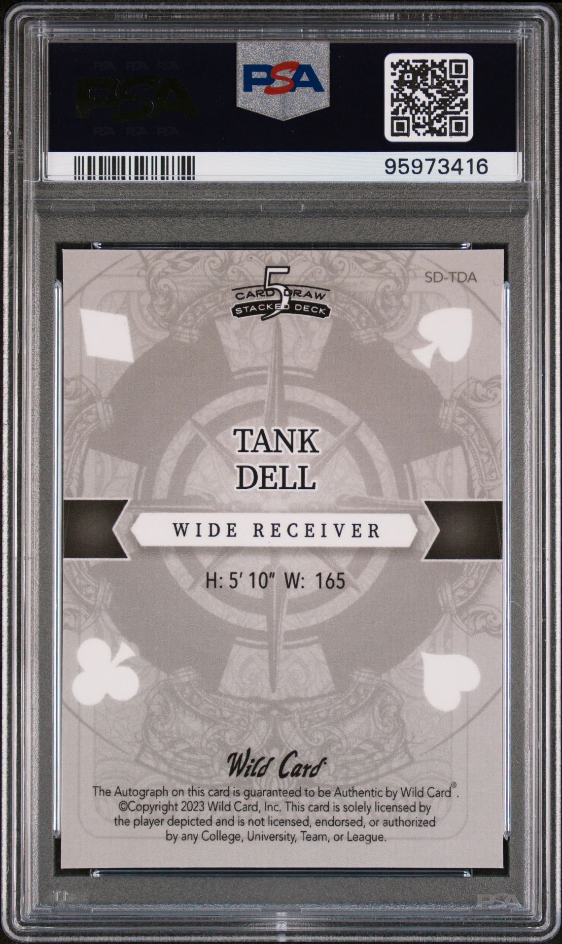 2023 Wild Card 5 Card Draw Stacked Deck Ten Autographs Tank Dell #Tda (Ten Au-H-Rnbw-Plat 1/1) Mint 9 back