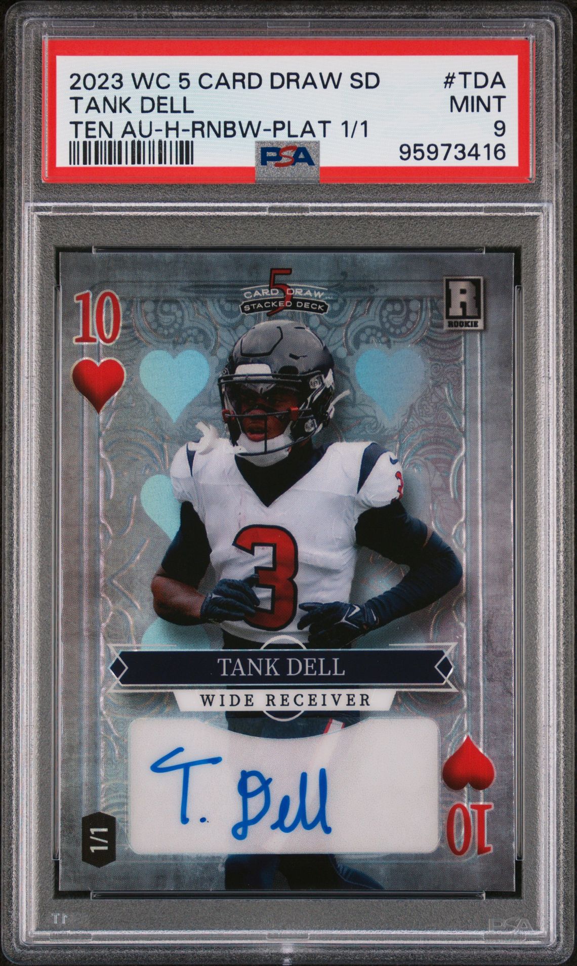 2023 Wild Card 5 Card Draw Stacked Deck Ten Autographs Tank Dell #Tda (Ten Au-H-Rnbw-Plat 1/1) Mint 9 front