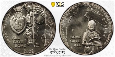 2022-D 50C National Purple Heart Hall of Honor MS70