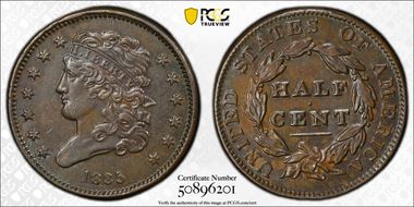 1835 1/2C AU53BN