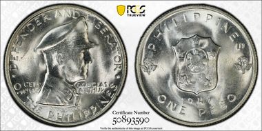 1947-S Peso Douglas MacArthur KM-185  Ag MS65