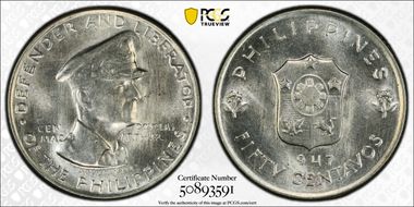 1947-S 50C Douglas MacArthur KM-184  Ag MS63