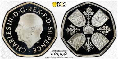 2022 50p Elizabeth II Memorial .925 Ag 1953 Coronation Crown Rev PR69DCAM