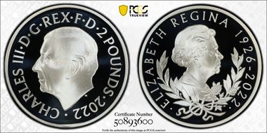 2022 £2 Elizabeth II Memorial .999 Ag Single Mature Bust PR69DCAM