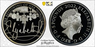 2022 £5 Honours & Investitures Ag PR69DCAM