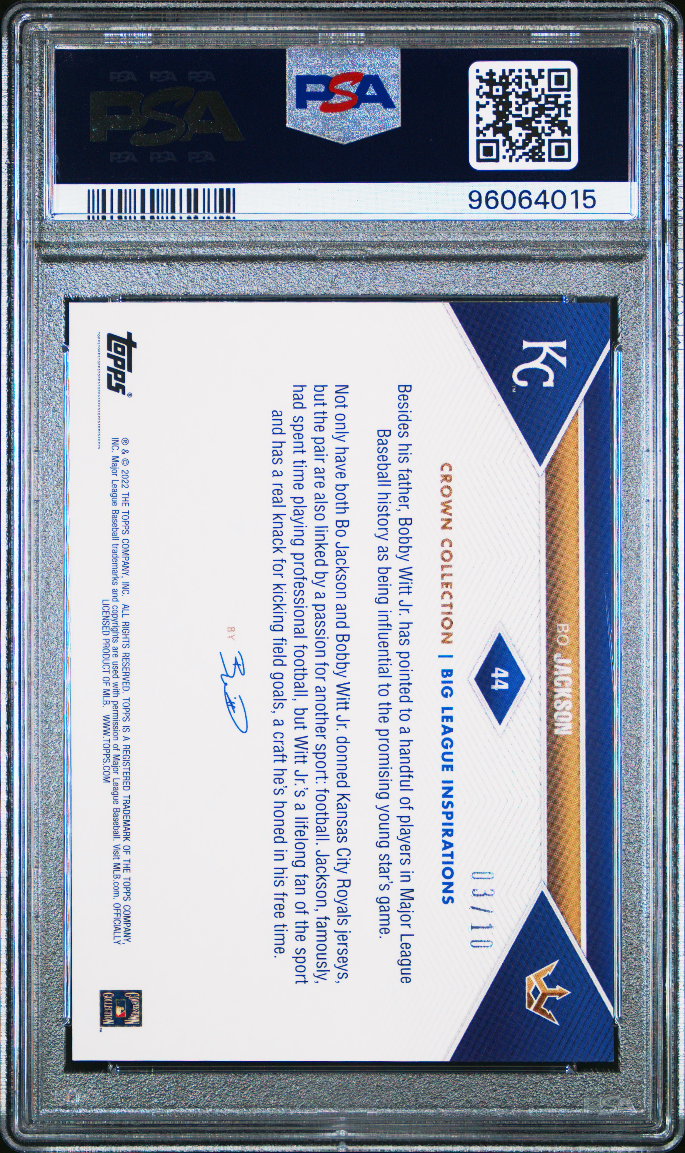 2022 Topps X Bobby Witt Jr. Crown Collection Bo Jackson #44 (Red Rainbow Foilboard) Mint 9 front