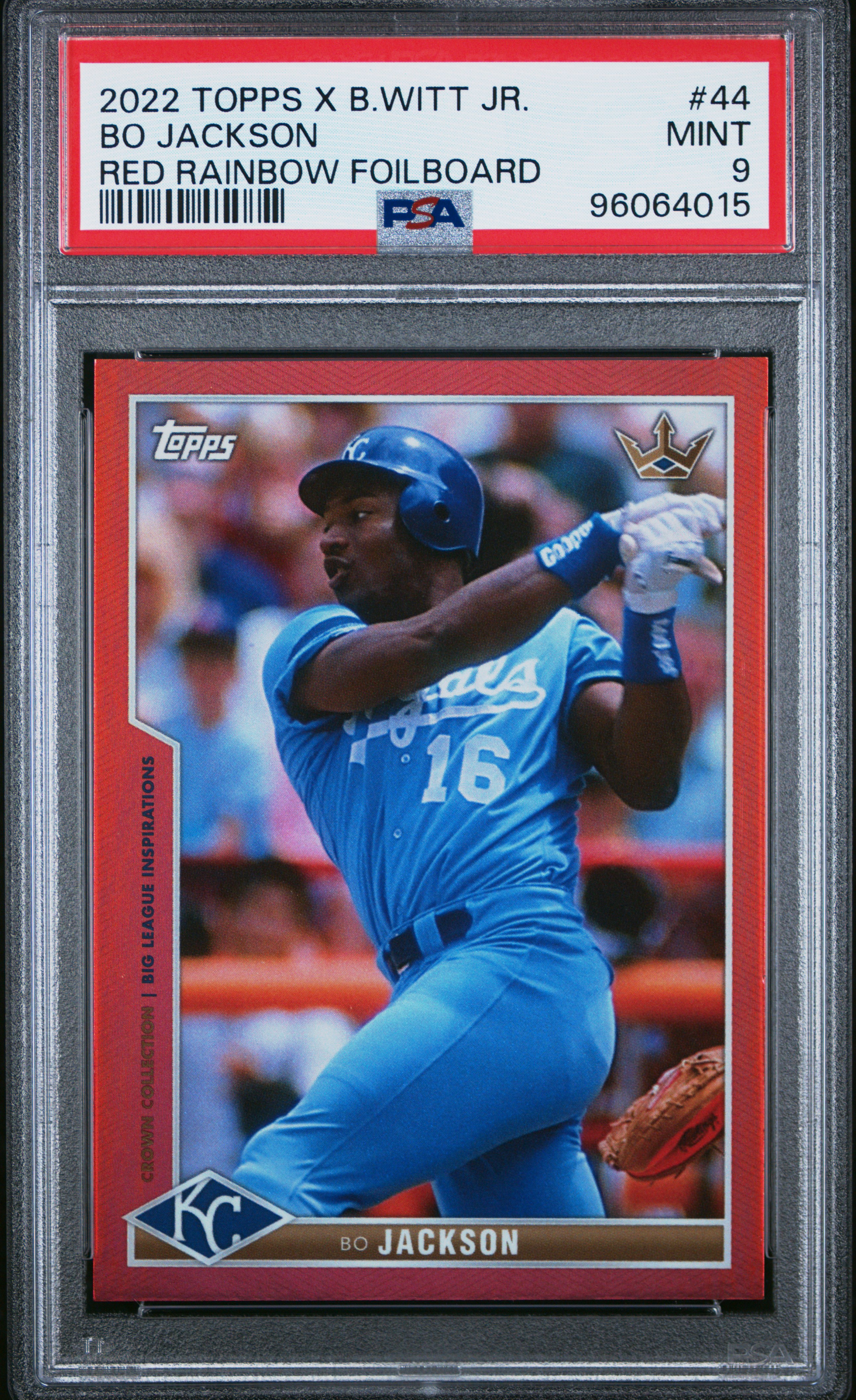 2022 Topps X Bobby Witt Jr. Crown Collection Bo Jackson #44 (Red Rainbow Foilboard) Mint 9 back