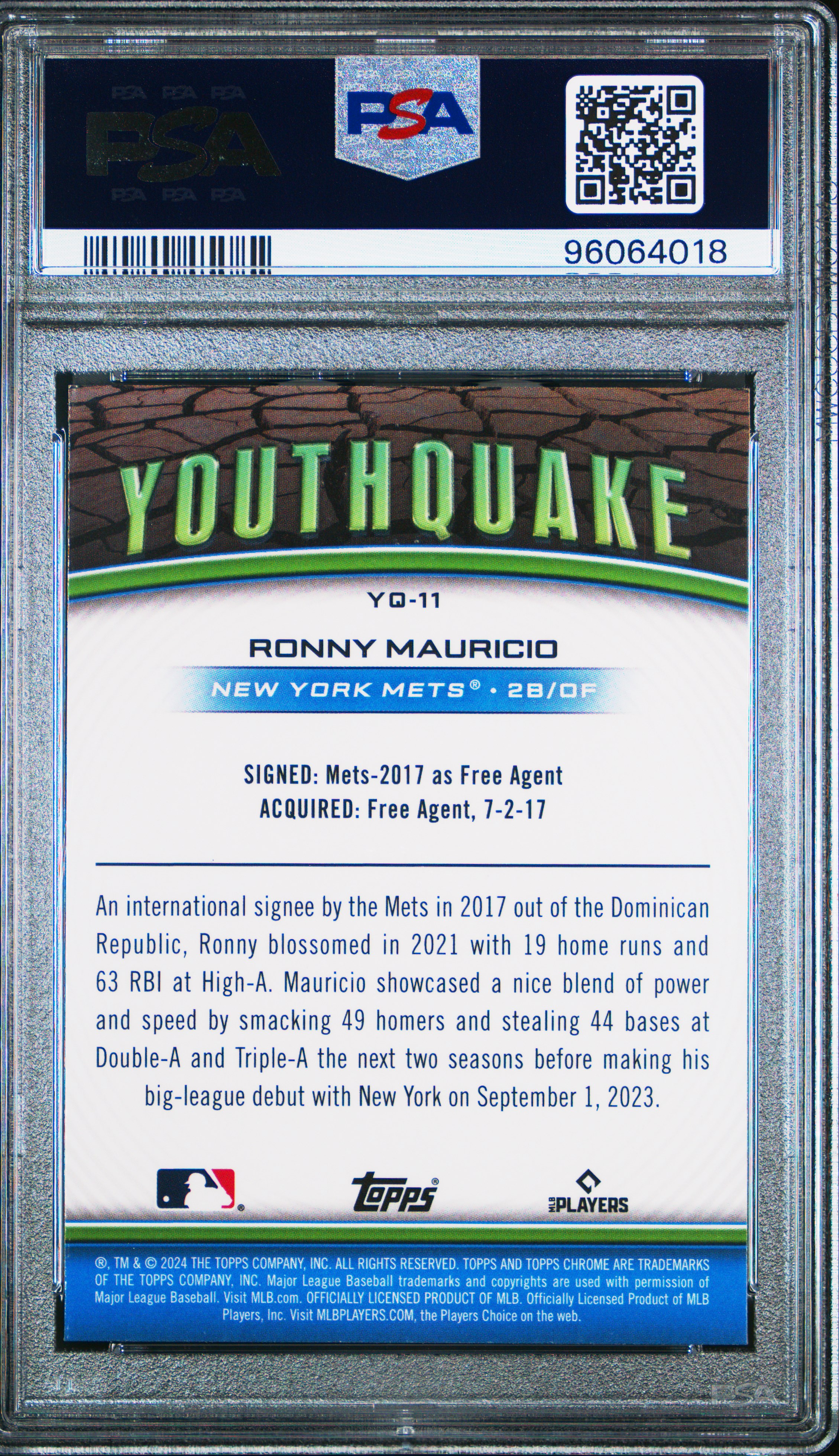 2024 Topps Chrome Youthquake Ronny Mauricio #Yq11 Gem Mt 10 front