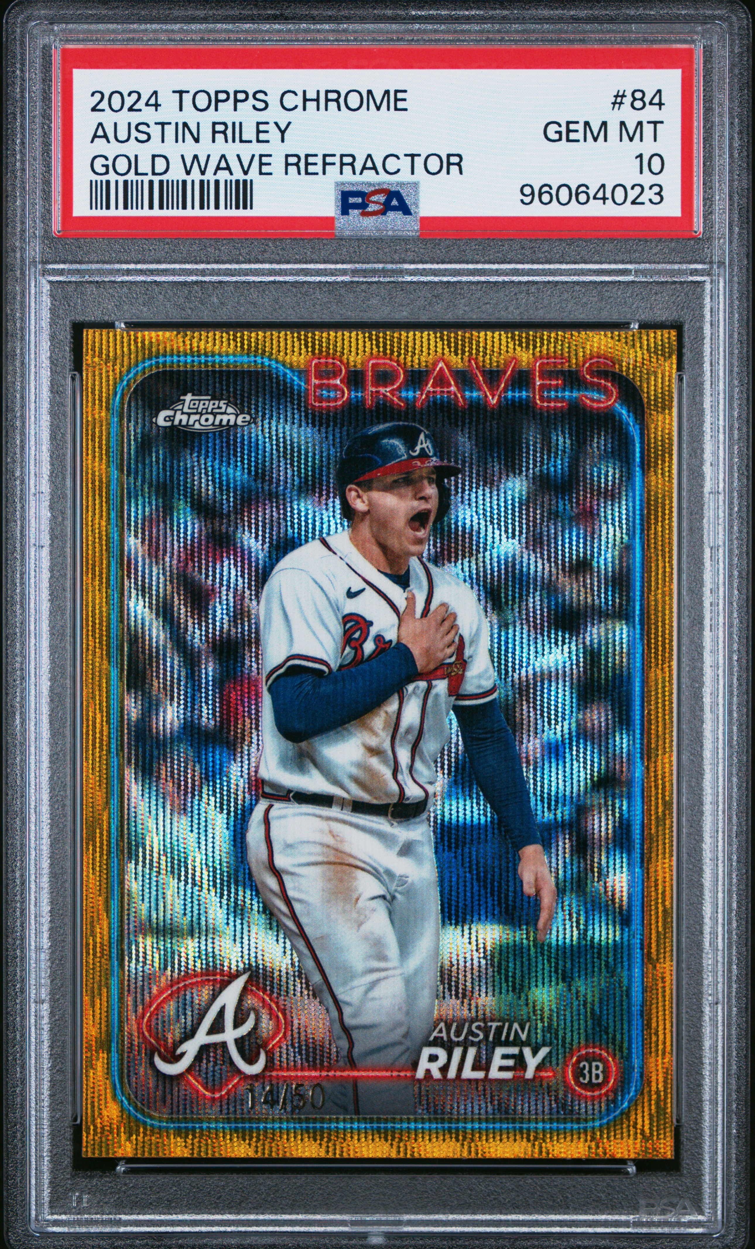 2024 Topps Chrome Austin Riley #84 (Gold Wave) Gem Mt 10 back