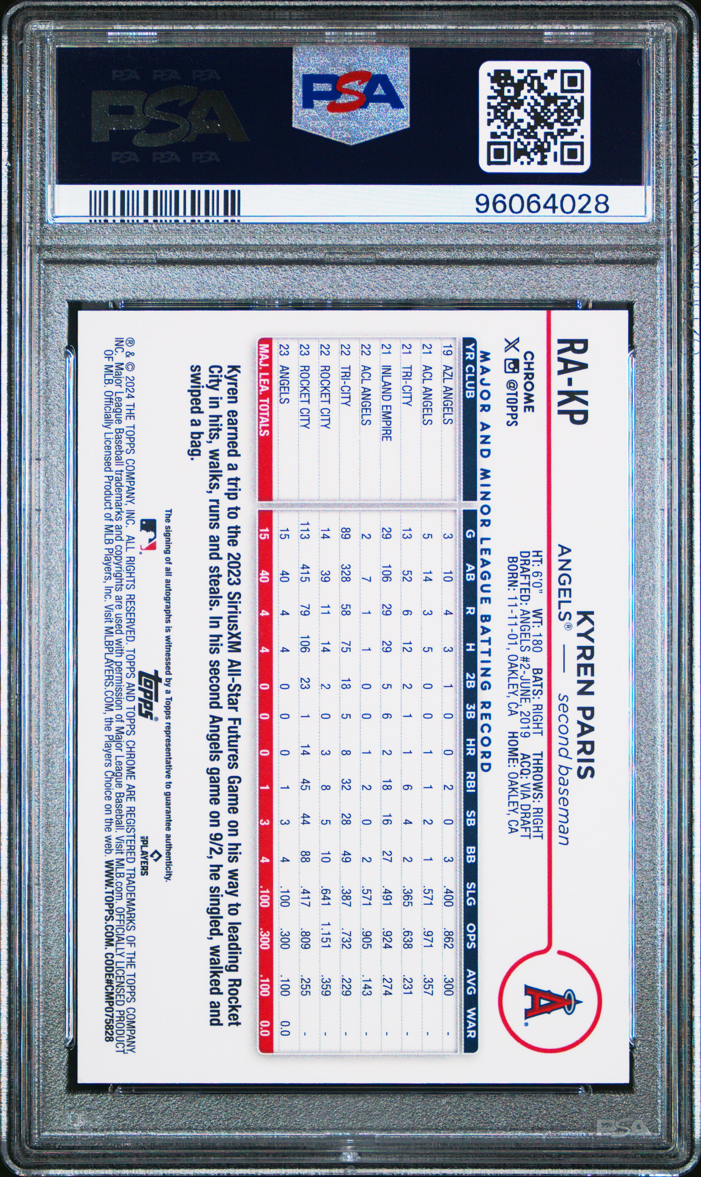 2024 Topps Chrome Rookie Autographs Kyren Paris #Rakp (Rookie Auto-Blue Raywave) Nm-Mt 8 front