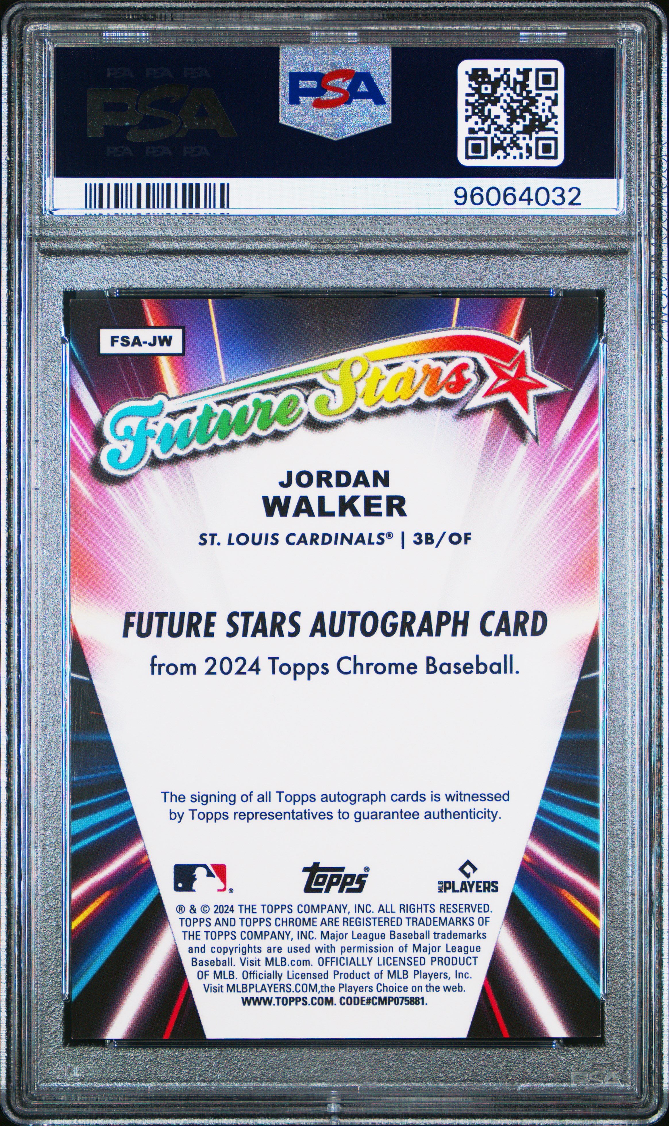 2024 Topps Chrome Future Stars Autographs Jordan Walker #Fsajw (Future Stars Au-Orange Ref) Nm-Mt 8 front