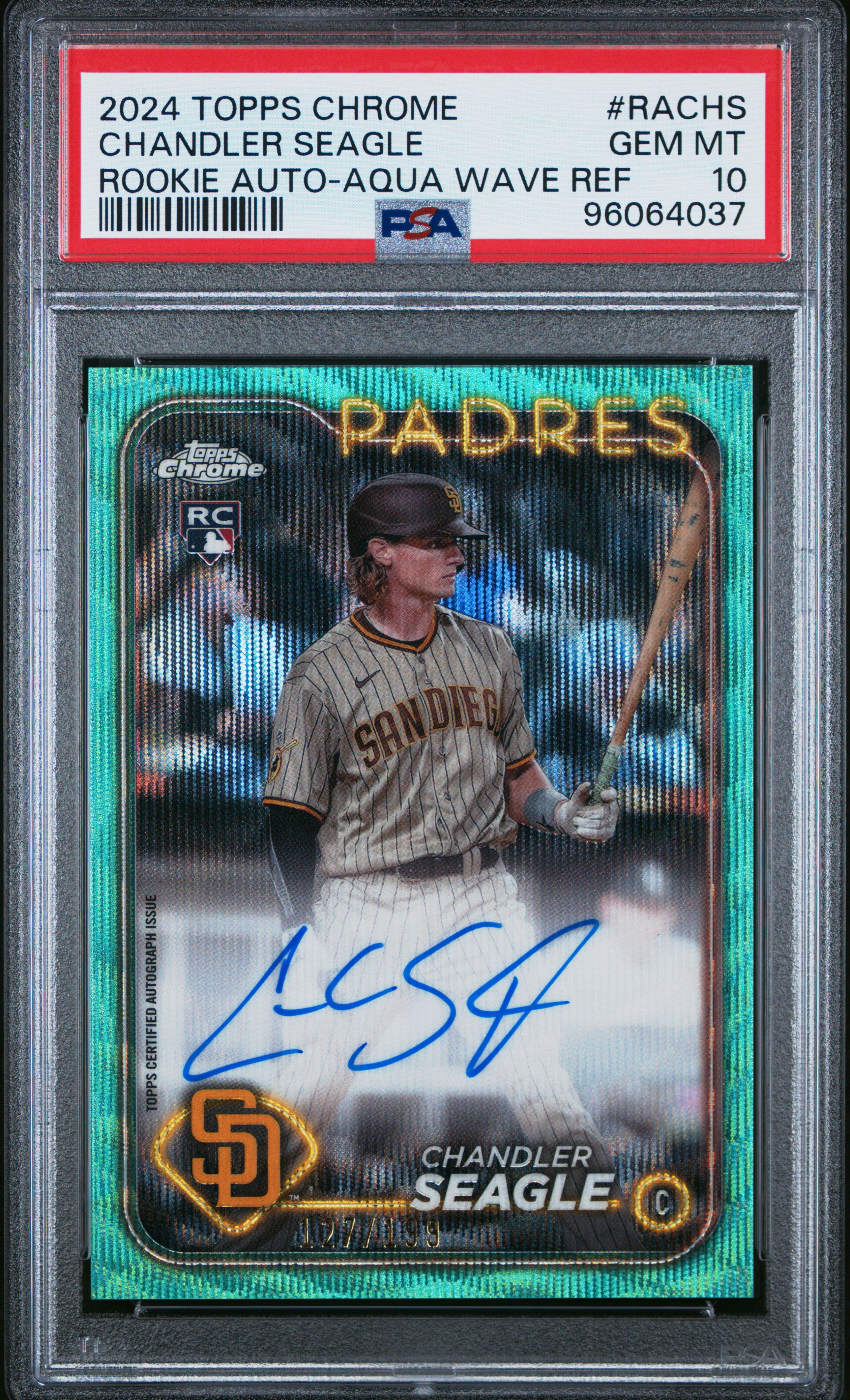 2024 Topps Chrome Rookie Autographs Chandler Seagle #Rachs (Rookie Auto-Aqua Wave) Gem Mt 10 back