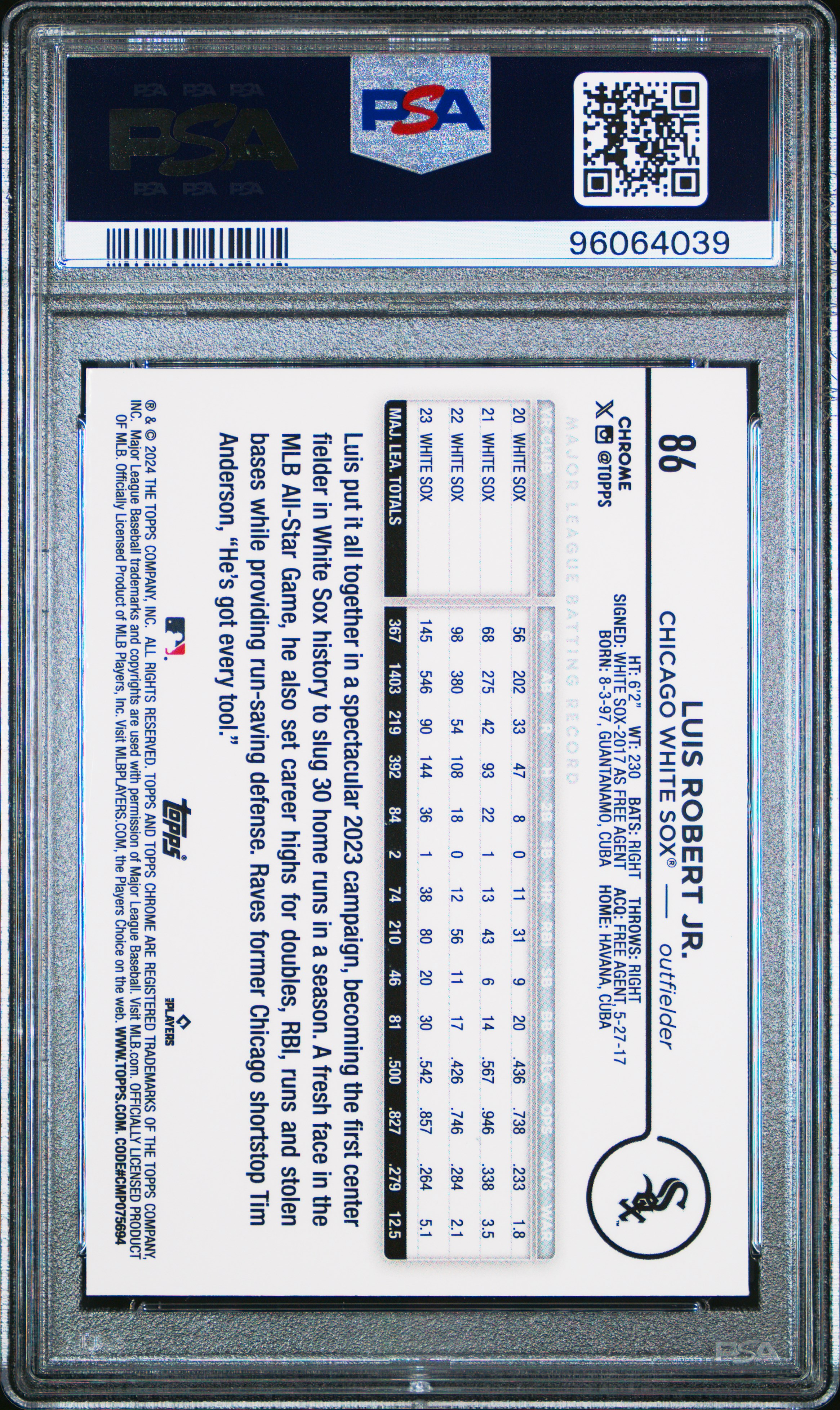 2024 Topps Chrome Luis Robert Jr. #86 (Purple Speckle Refractor) Gem Mt 10 front