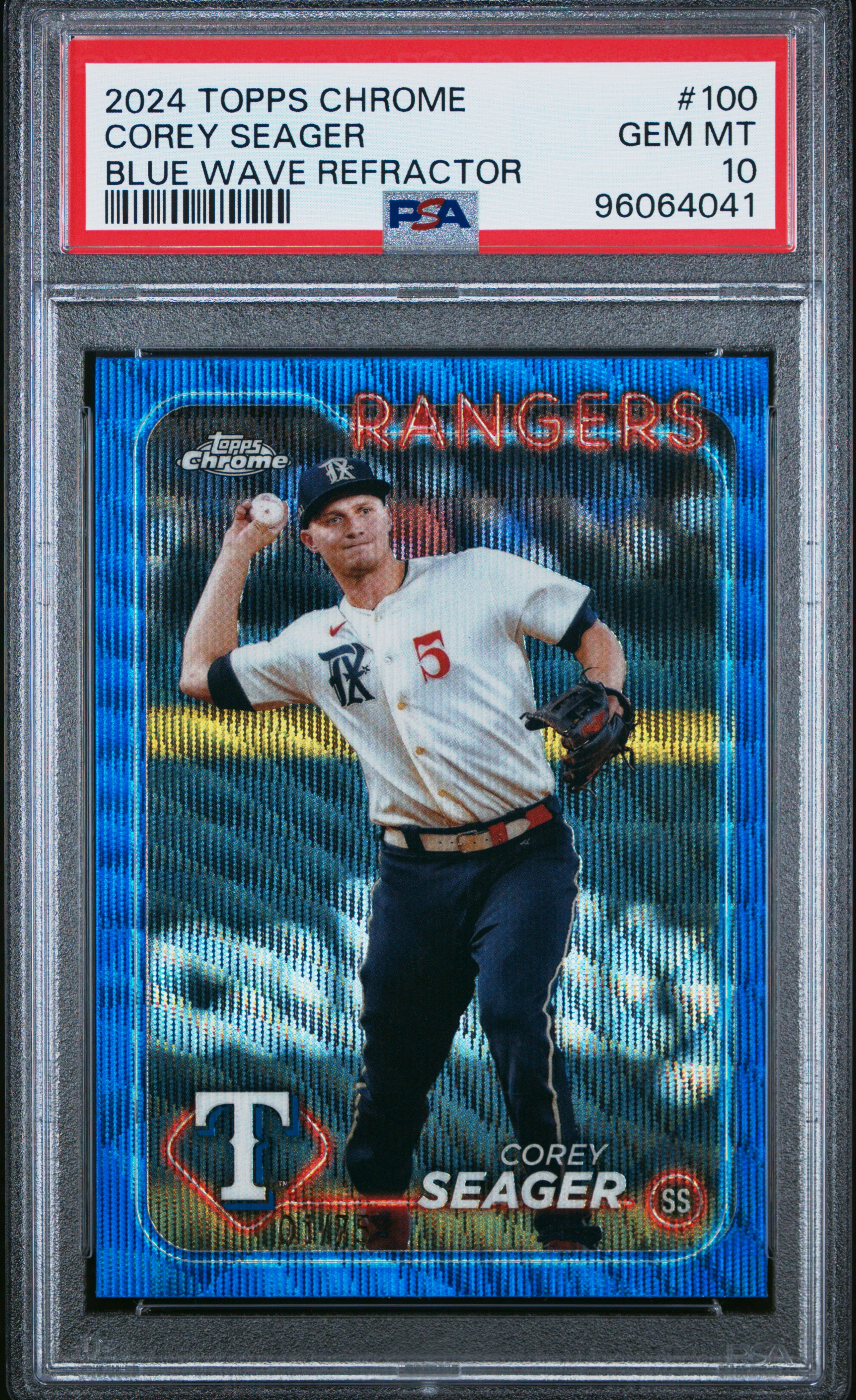 2024 Topps Chrome Corey Seager #100 (Blue Wave) Gem Mt 10 back