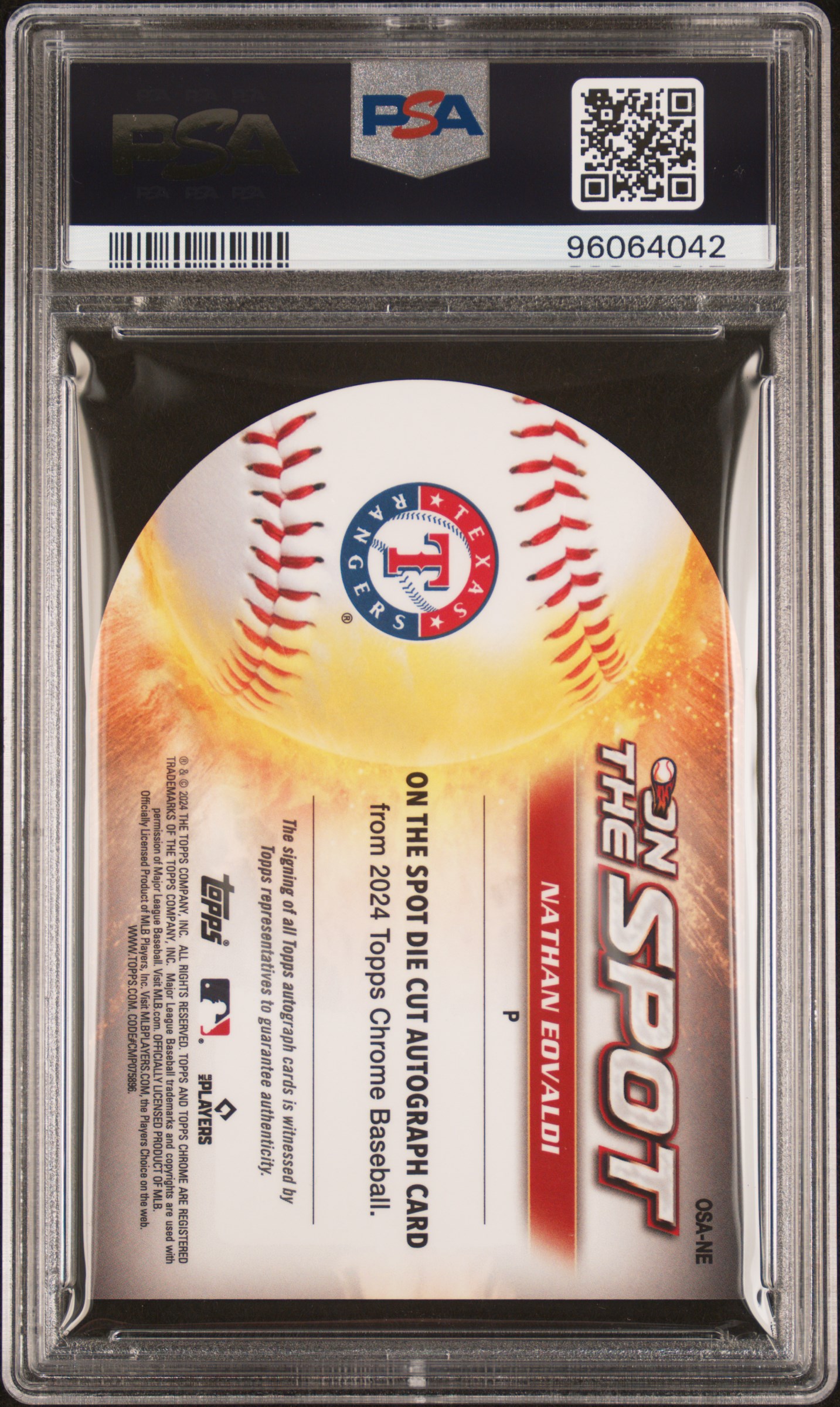 2024 Topps Chrome On The Spot Die-Cut Autographs Nathan Eovaldi #Osane Gem Mt 10 front