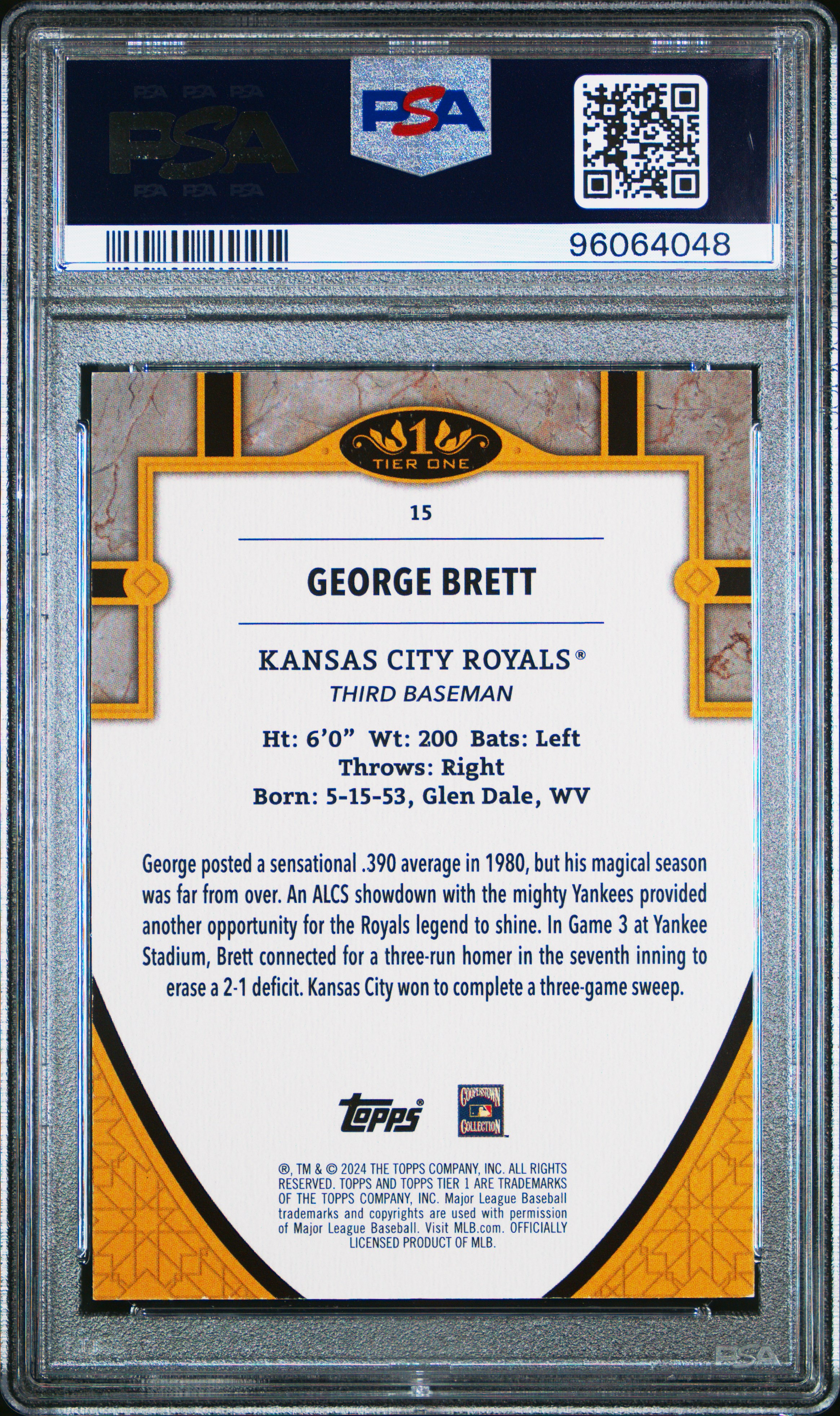 2024 Topps Tier One George Brett #15 (Purple Foil) Nm-Mt 8 front