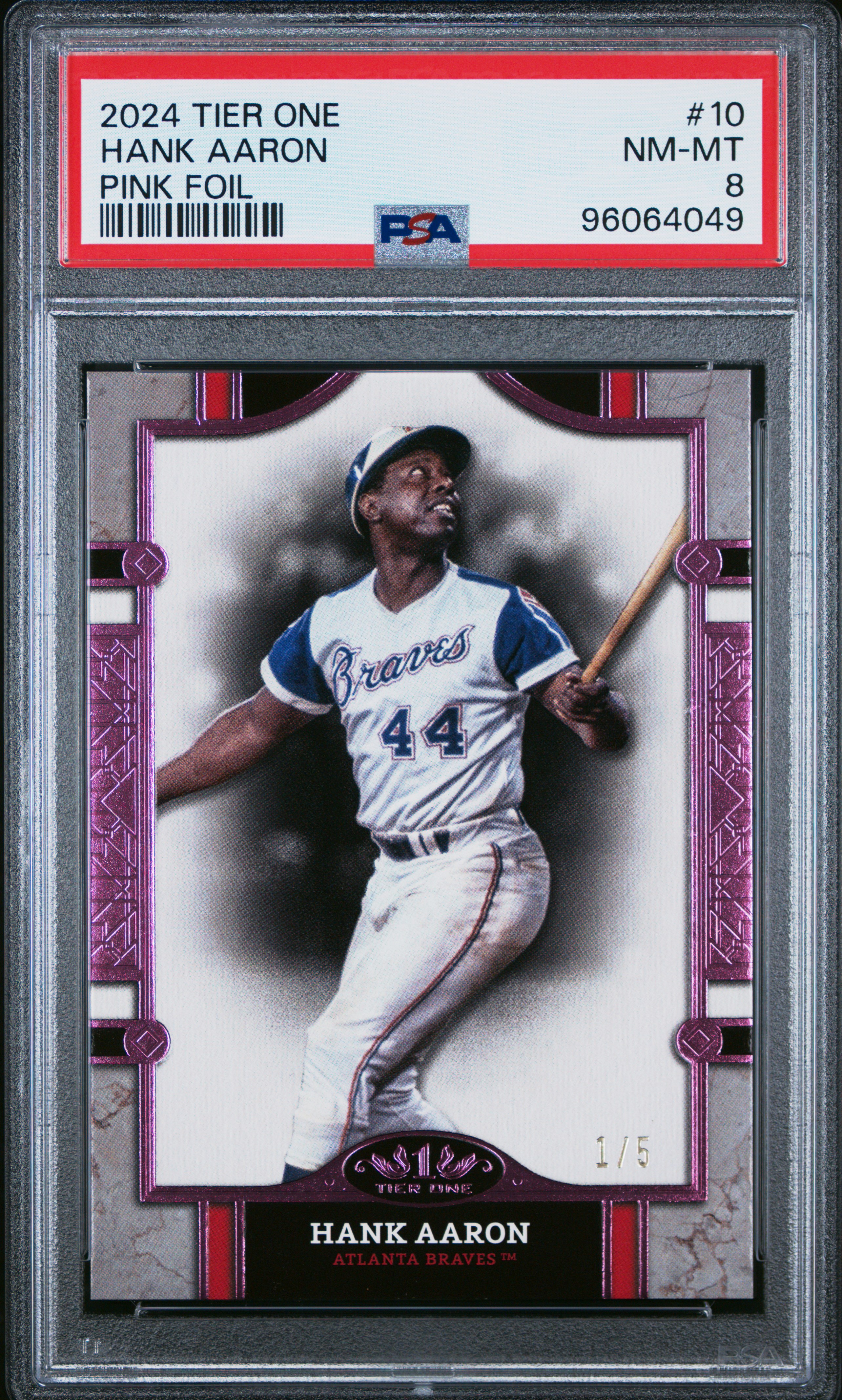 2024 Topps Tier One Hank Aaron #10 (Pink Foil) Nm-Mt 8 back