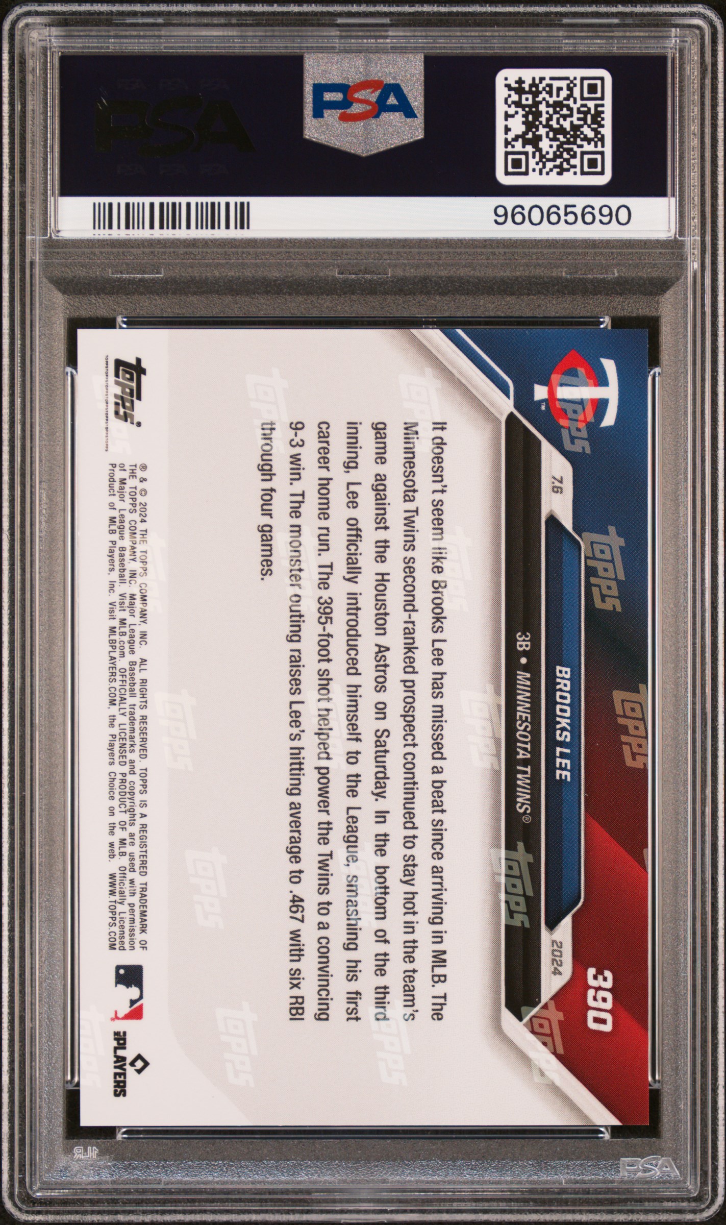 2024 Topps Now Brooks Lee #390 Gem Mt 10 back