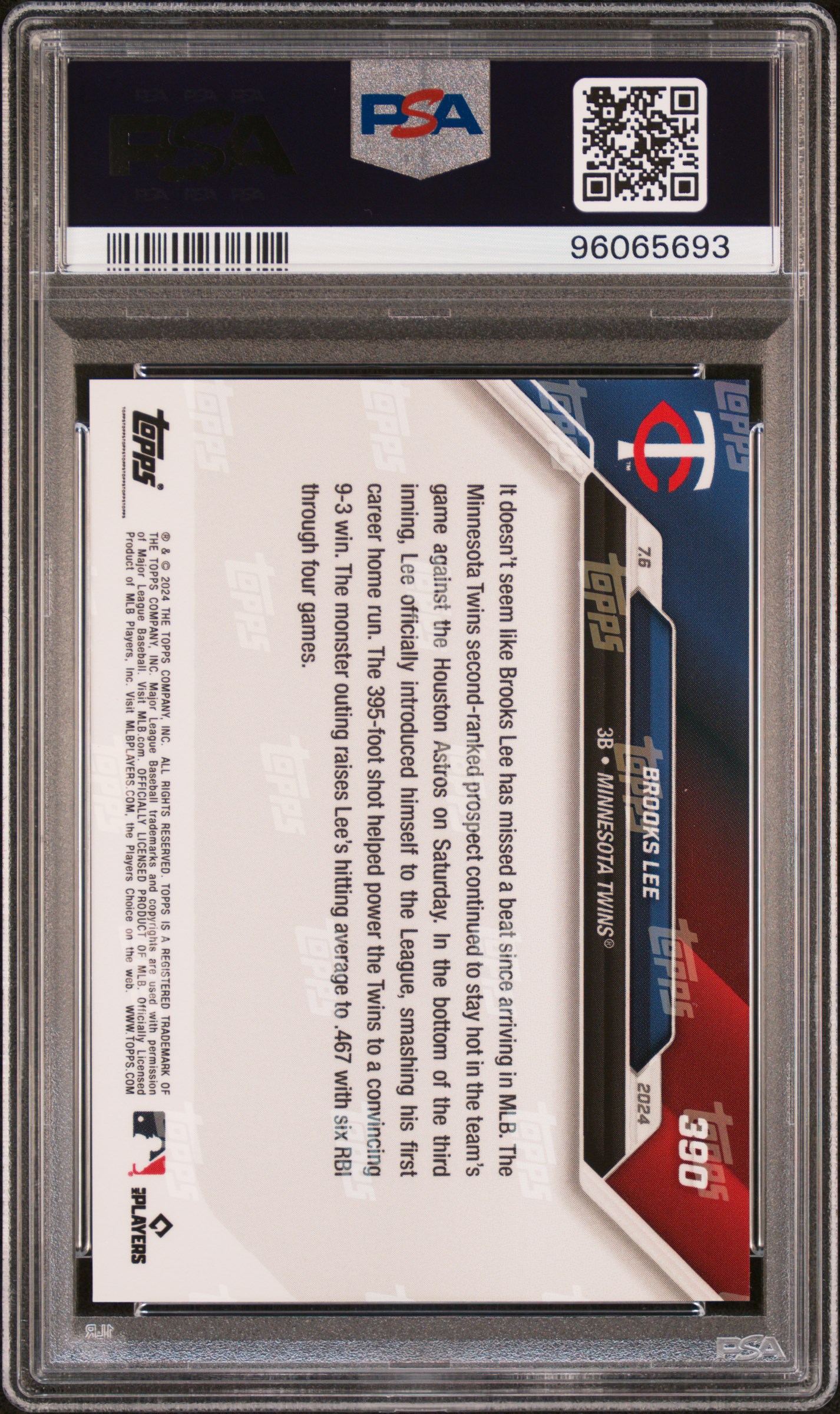 2024 Topps Now Brooks Lee #390 Gem Mt 10 back