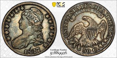 1827 50C Square Base 2, O-119 VF30