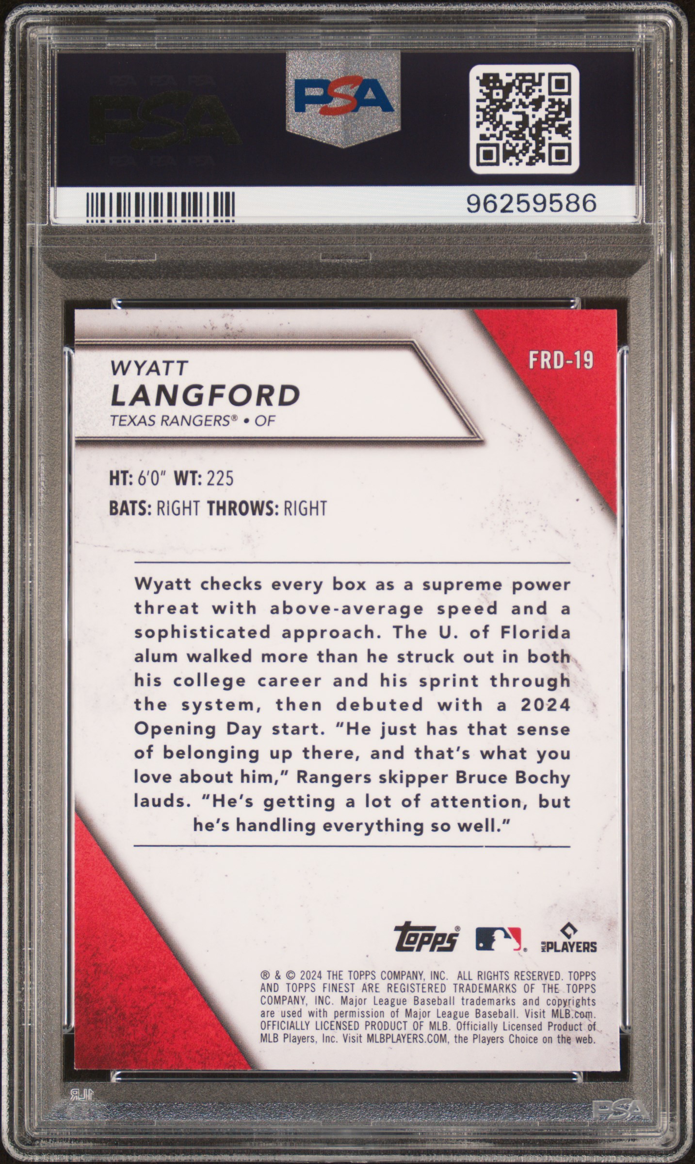 2024 Topps Finest Finest Rookie Design Variation Wyatt Langford #Frd19 Mint 9 back
