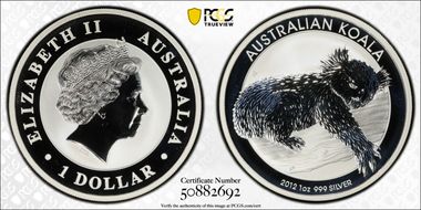2012-P $1 Koala Ag MS70