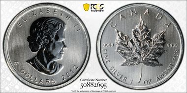 2012 $5 Maple Leaf/Ag MS68
