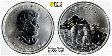 2011 $5 Grizzly Bear MS68