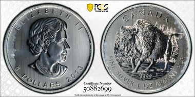 2013 $5 Wood Bison MS67